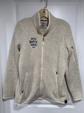 M  L.L. Bean Cream Heather Full-Zip Jacket with Navy Embroidery Colby College ME